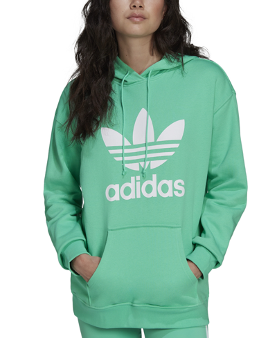 Shop Adidas Originals Women's Adicolor Cotton Trefoil Hoodie, Xs-4x In Green