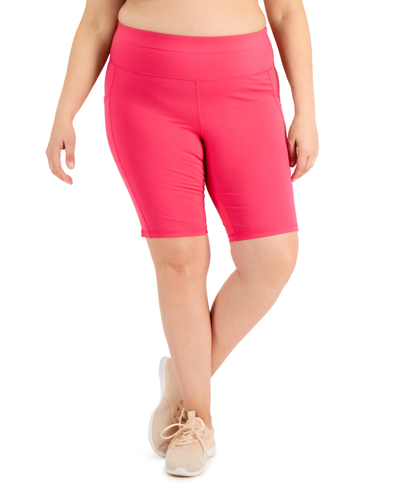 Shop Id Ideology Plus Size Pull-on Bicycle Shorts, Created For Macy's In Fiery Pink