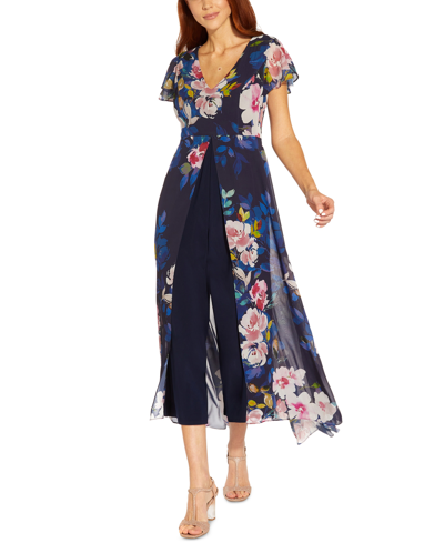Shop Adrianna Papell Printed Walk-through Jumpsuit In Navy Multi
