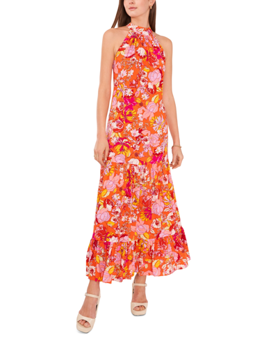 Shop Vince Camuto Women's Challis Printed Halter Maxi Dress In Sunset Orange