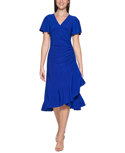 Shop Kensie Flutter-sleeve Midi Dress In Cobalt