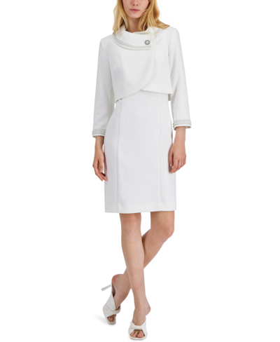 Tahari Asl Beaded Dress Suit In Ivory ModeSens