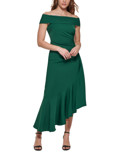Shop Eliza J Women's Off-the-shoulder Asymmetrical-hem Dress In Emerald
