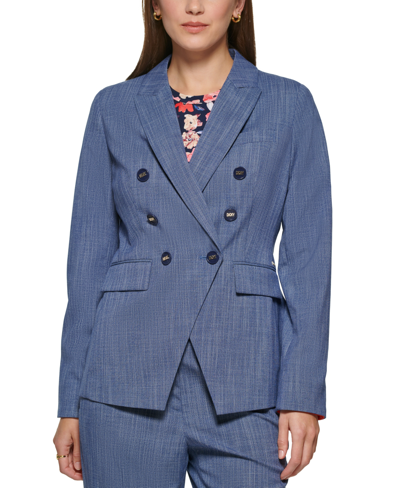 Shop Dkny Women's Chambray Double-breasted Blazer In Dutch Blue Heather