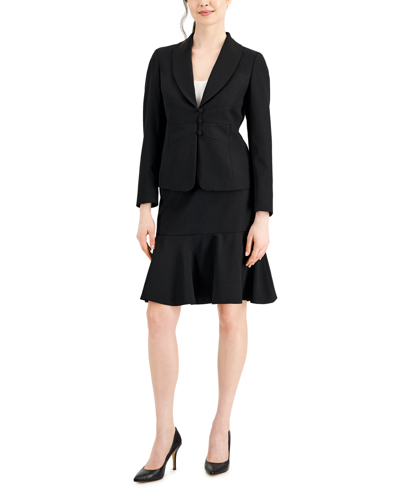Shop Le Suit Women's Shawl-collar Skirt Suit In Black