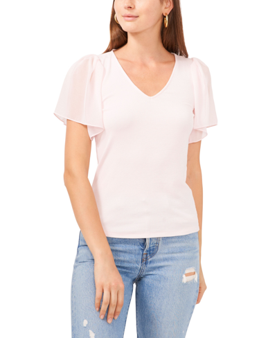Shop 1.state Women's Flutter Short Sleeve V-neck Knit Top In Pink Cloud