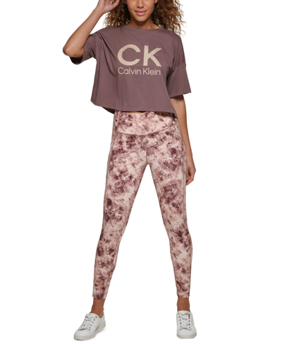 Calvin Klein Performance Plus Size Printed High-waist 7/8 Leggings In  Translucent Sedona