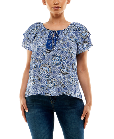 Shop Adrienne Vittadini Women's Short Layered Sleeve Peasant Top In Moroccan Floral