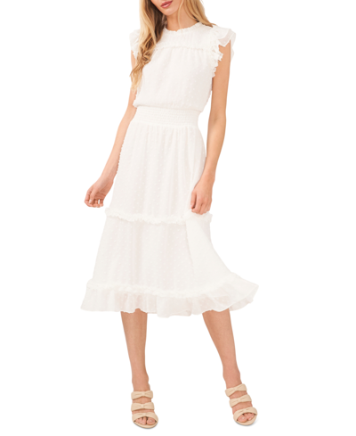 Shop Cece Women's Ruffled Flutter Sleeve Swiss Dot Midi Dress In Soft Ecru