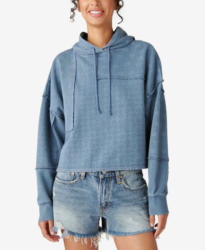 Shop Lucky Brand Cotton Patch Cropped Hoodie In Indigo Multi