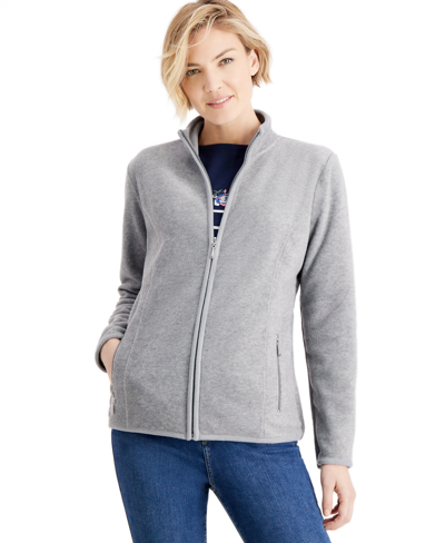 Shop Karen Scott Sport Zip-up Zeroproof Fleece Jacket, Created For Macy's In Smoke Grey Heather