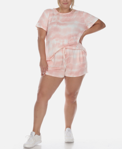 Shop White Mark Plus Size 2 Piece Top Shorts Lounge Set In Pink Tie-dye