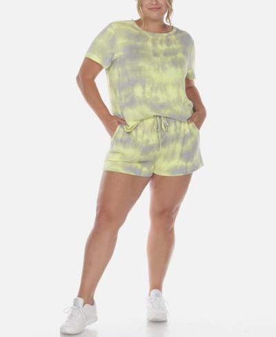 Shop White Mark Plus Size 2 Piece Top Shorts Lounge Set In Gray/yellow