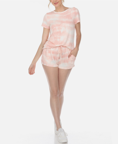 White Mark Women's 2 Piece Top Shorts Lounge Set In Pink Tie-dye