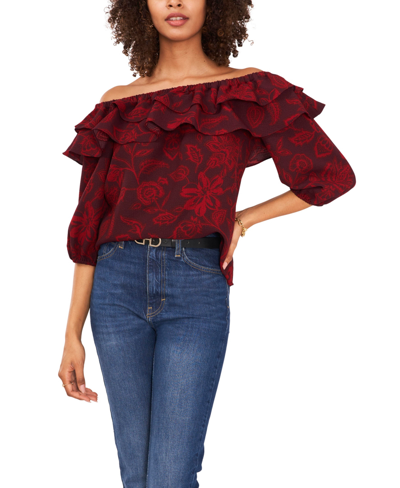 Shop Vince Camuto Women's Ruffle Front Off The Shoulder Blouse In Deep Cranberry