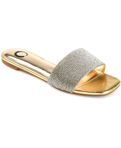 Shop Journee Collection Women's Grayce Rhinestone Flat Sandals In Gold