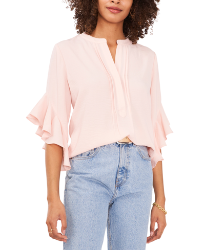 Shop Vince Camuto Women's Ruffle Sleeve Henley Blouse In Summer Ros