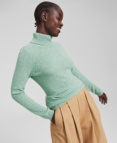 Shop Charter Club Women's 100% Cashmere Turtleneck Sweater, Created For Macys In Bella Mint Heather