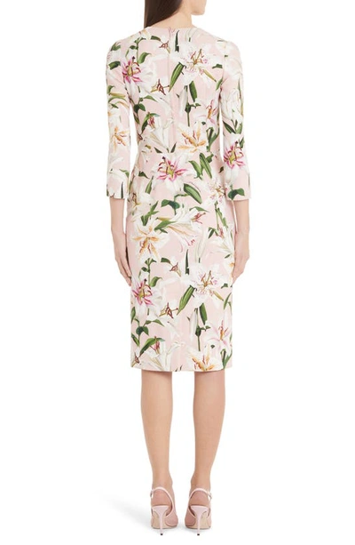 Shop Dolce & Gabbana Lily Print Sheath Dress In Pink Lily