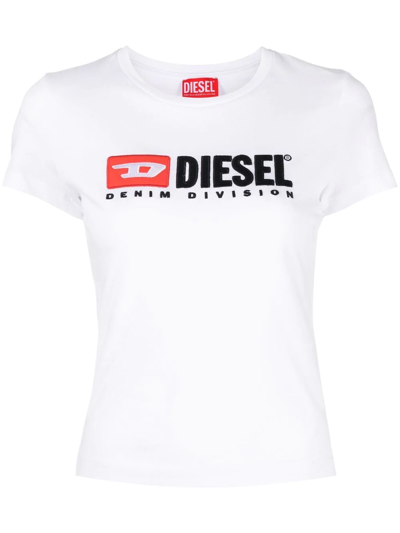 Shop Diesel T-sli-div Cotton T-shirt In White