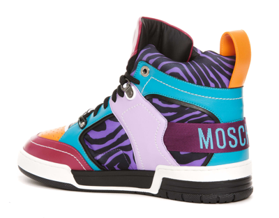 Shop Moschino Logo High Top Sneakers In Multicolor