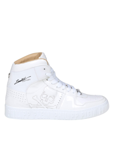 Shop Philipp Plein Snaekers Hi Top In White Leather