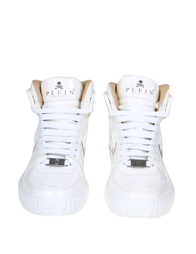 Shop Philipp Plein Snaekers Hi Top In White Leather