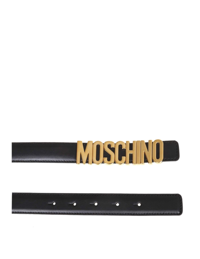 Shop Moschino Leather Belt Lettering Color Black