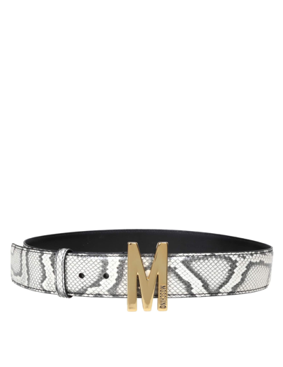 Shop Moschino Belt In Python Print Leather In White