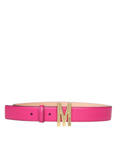 Shop Moschino Belt In Fuchsia Leather With Logo