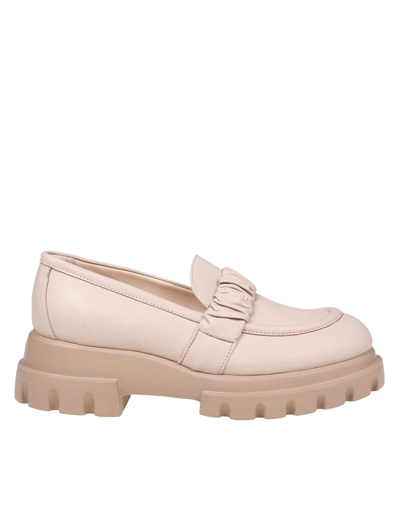 Shop Agl Attilio Giusti Leombruni Light Blue Moccasin In Nude Color Leather In Ghibli-delice