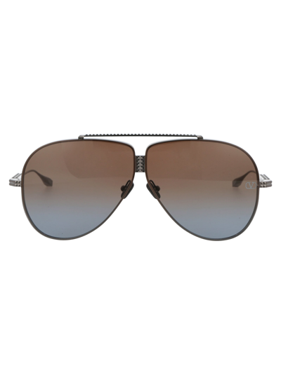 Shop Valentino Xvi Sunglasses In Black Rhodium W/ Dark Brown To Blue Gradient