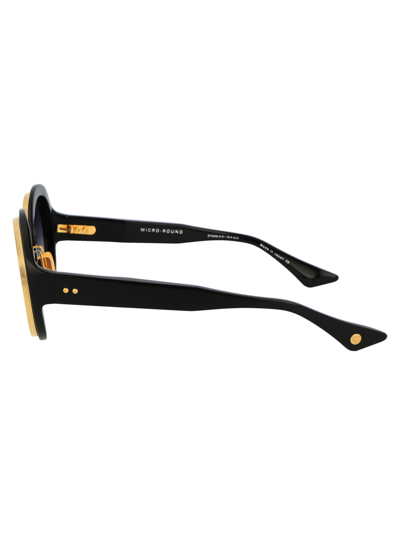 Shop Dita Micro-round Sunglasses In 01 Black - Yellow Gold W/ Dark Grey To Clear Gradient