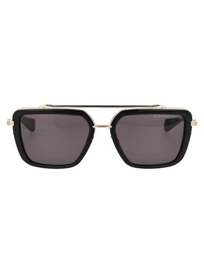 Shop Dita Mach-seven Sunglasses In 01 Black - White Gold - Black Rhodium W/ Dark Grey
