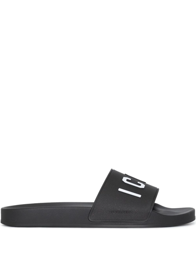 Shop Dsquared2 Icon-embossed Pool Slides In Black