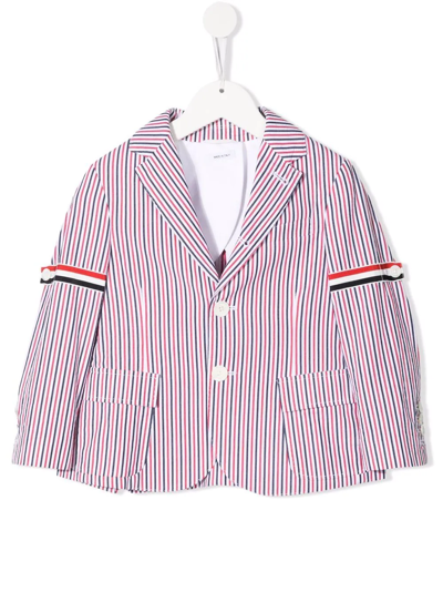 Shop Thom Browne Rwb Stripe Cotton Blazer In Red