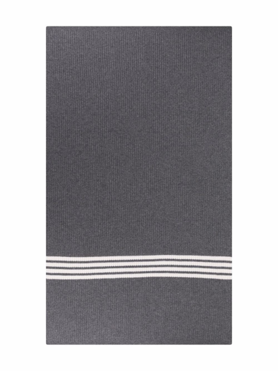 Shop Thom Browne 4-bar Ribbed-knit Wool Blanket In Grey