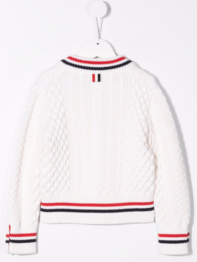 Shop Thom Browne Rwb Cricket Cable Sweater In White