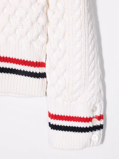 Shop Thom Browne Rwb Cricket Cable Sweater In White