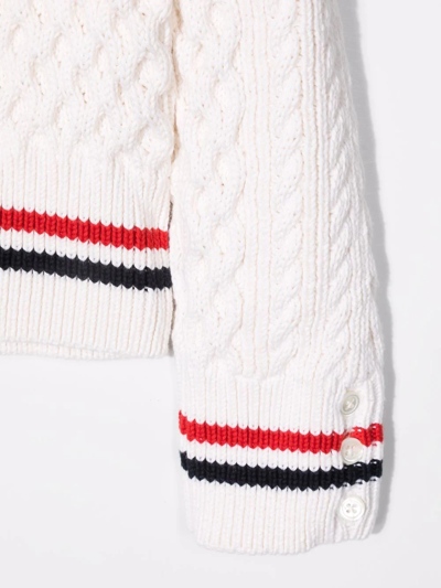 Thom Browne Rwb Cricket Cable Sweater In White