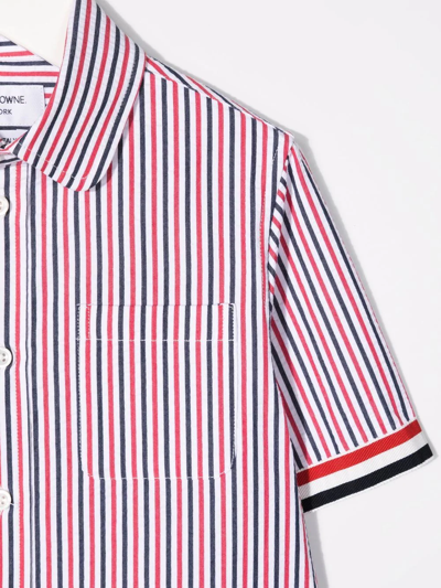Shop Thom Browne Striped Short Sleeve Shirt In Red