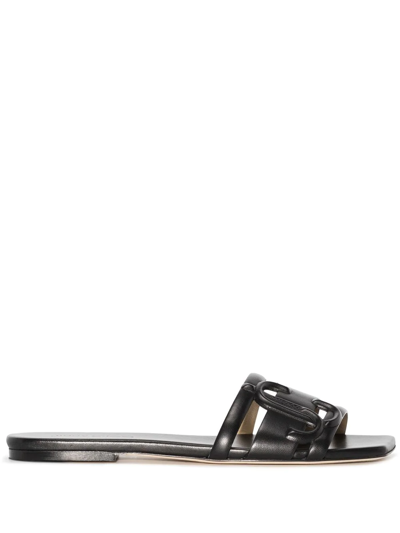 Jimmy Choo Black Laran Flat Slip-on Sandals In Black