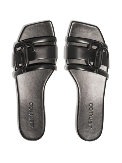 Jimmy Choo Black Laran Flat Slip-on Sandals In Black