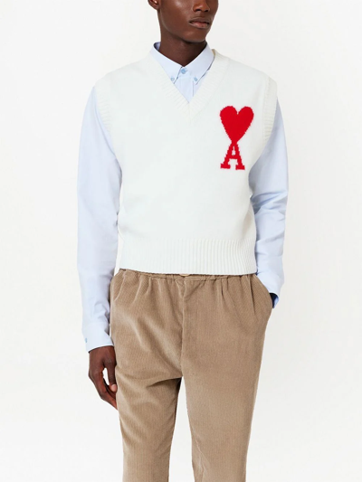 Ami Alexandre Mattiussi Intarsia Virgin Wool Sweater Vest In Off-white/red/154