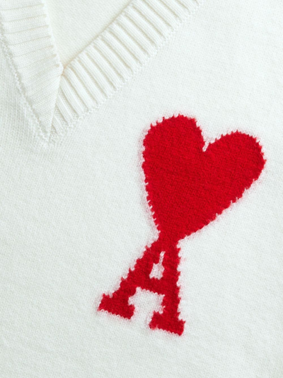 Shop Ami Alexandre Mattiussi Logo-intarsia Knitted Vest In Off-white/red/154