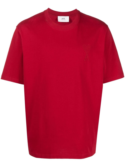 Shop Ami Alexandre Mattiussi Ami De Coeur Organic-cotton T-shirt In Red