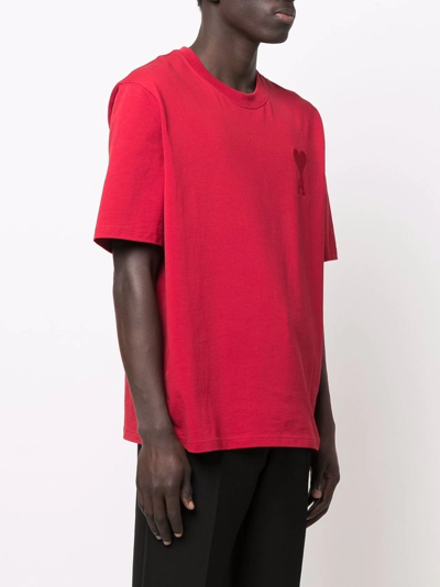 Shop Ami Alexandre Mattiussi Ami De Coeur Organic-cotton T-shirt In Red