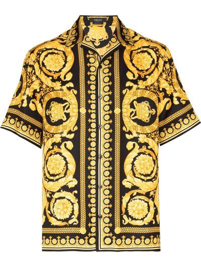 Shop Versace Barocco Print Silk Shirt In Yellow