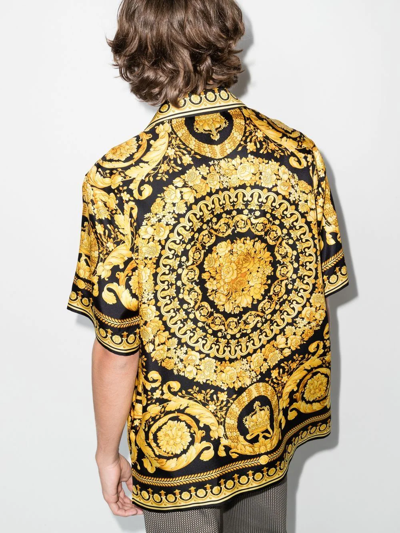 Versace Informal Shirt Silk Twill Fabric Barocco Print In Yellow