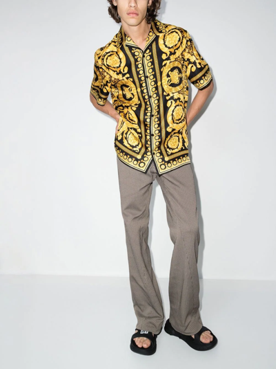 Versace Informal Shirt Silk Twill Fabric Barocco Print In Yellow